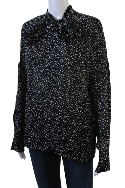 Bimba Y Lola Women Black High Neck Tie Long Sleeve Viscose Blouse Size M