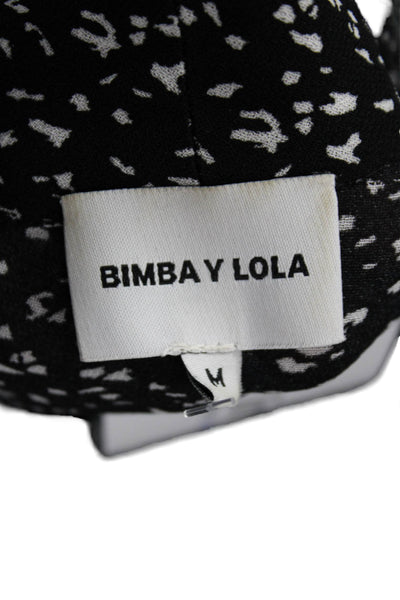 Bimba Y Lola Women Black High Neck Tie Long Sleeve Viscose Blouse Size M