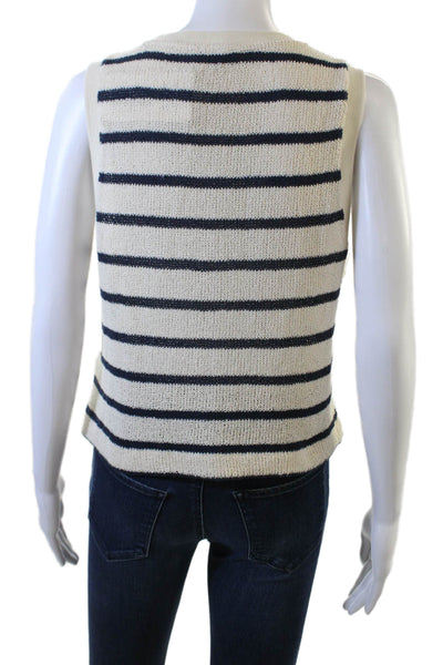 Massimo Dutti Women Basic White Striped Linen-Lyocell Crew Neck Tank Size M