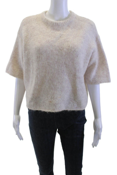 Zara Unisex Pullover Sweater Beige Crew Neck Short Sleeve Poly Blend Size S