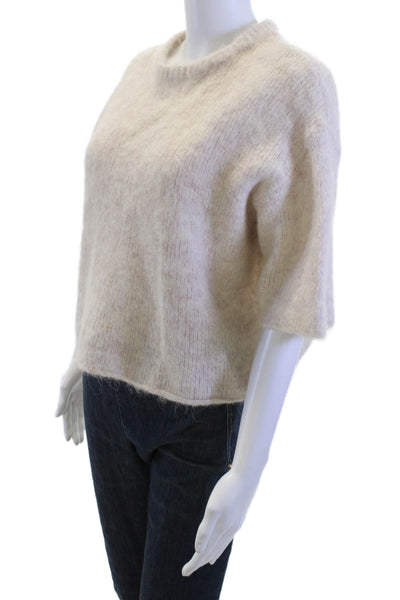 Zara Unisex Pullover Sweater Beige Crew Neck Short Sleeve Poly Blend Size S