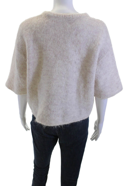 Zara Unisex Pullover Sweater Beige Crew Neck Short Sleeve Poly Blend Size S