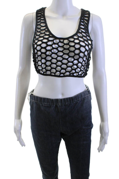 Zara Women Cropped Black Tank Polyester Blend Round Neck Size M