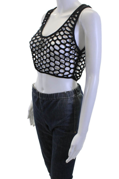 Zara Women Cropped Black Tank Polyester Blend Round Neck Size M