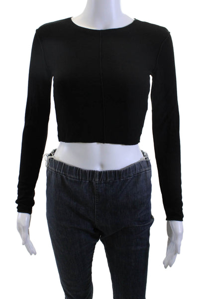 Zara Women Cropped Black Viscose Long Sleeve T-Shirt Size M