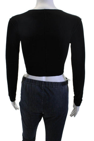 Zara Women Cropped Black Viscose Long Sleeve T-Shirt Size M