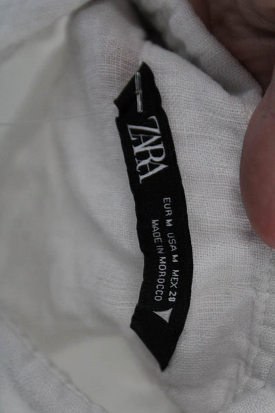 Zara Women Cropped Linen Button-Up Blouse White Collared Short Sleeve Size M