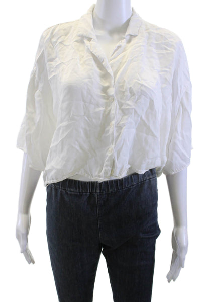 Zara Women Cropped Collared Button Blouse White Cotton Blend Size S