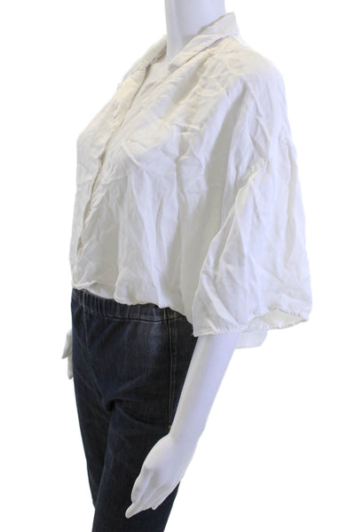 Zara Women Cropped Collared Button Blouse White Cotton Blend Size S