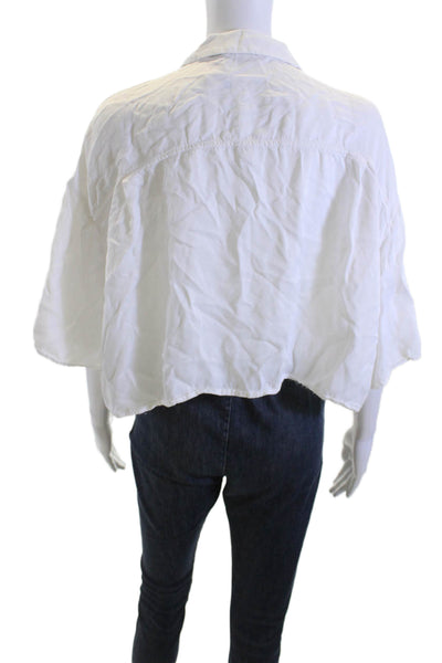Zara Women Cropped Collared Button Blouse White Cotton Blend Size S