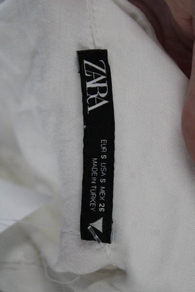 Zara Women Cropped Collared Button Blouse White Cotton Blend Size S