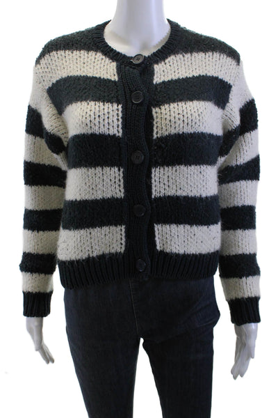 Zara Women Cardigan Black Striped Crew Neck Button Front Size S