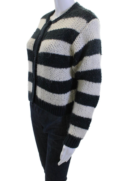 Zara Women Cardigan Black Striped Crew Neck Button Front Size S