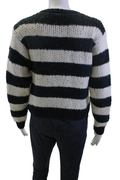 Zara Women Cardigan Black Striped Crew Neck Button Front Size S