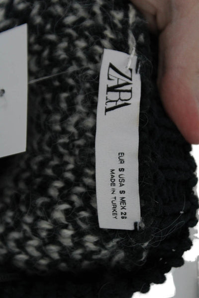 Zara Women Cardigan Black Striped Crew Neck Button Front Size S