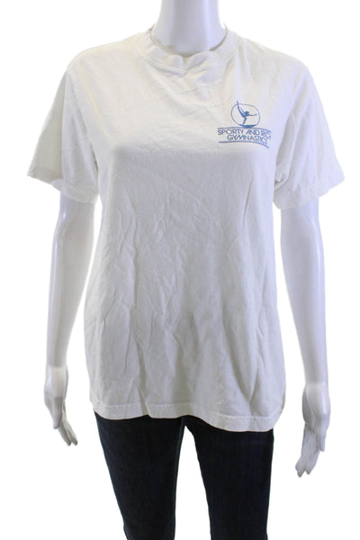 Sporty & Rich Women Basic White Graphic Tee Cotton Short Sleeve Size S