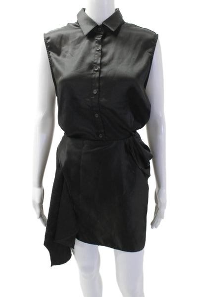 Aqua Women Mini Shirt Dress Black Collared Button Sleeveless Size M