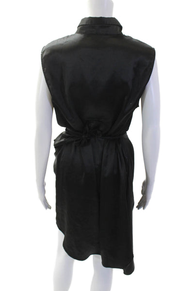 Aqua Women Mini Shirt Dress Black Collared Button Sleeveless Size M