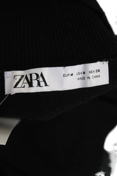 Zara Women Pullover Sweater Black Mock Neck Long Sleeve Size M