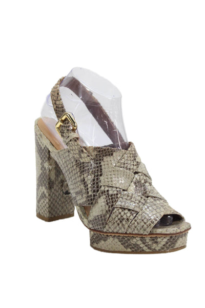 KORS Michael Kors Women's Strappy Ankle Buckle Snake Print Sandals Black Size 8