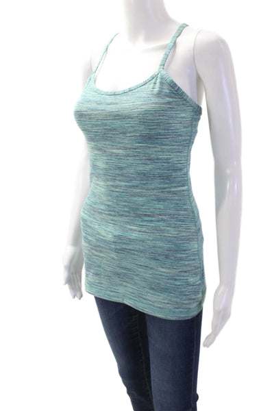 Lululemon Women Blue Striped Nylon Blend Round Neck Camisole Sleeveless Size S