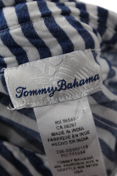 Tommy Bahama Women Blue Striped Viscose Tunic Button-Up 3/4 Sleeve Size M