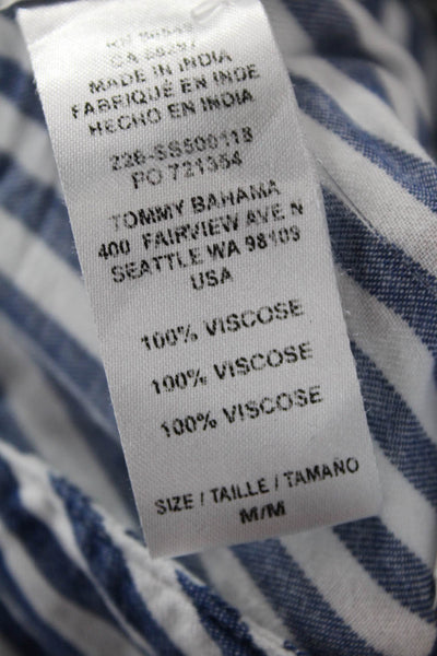 Tommy Bahama Women Blue Striped Viscose Tunic Button-Up 3/4 Sleeve Size M