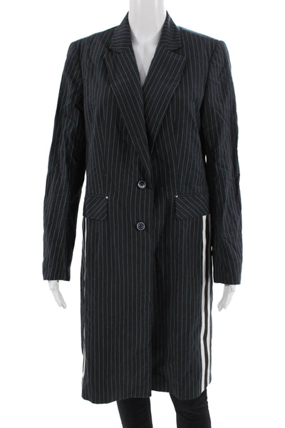 NVLT Womens Striped Print Buttoned Notched Collar Long Blazer Blue Size 3