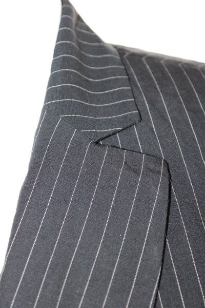 NVLT Womens Striped Print Buttoned Notched Collar Long Blazer Blue Size 3