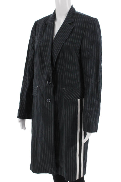 NVLT Womens Striped Print Buttoned Notched Collar Long Blazer Blue Size 3
