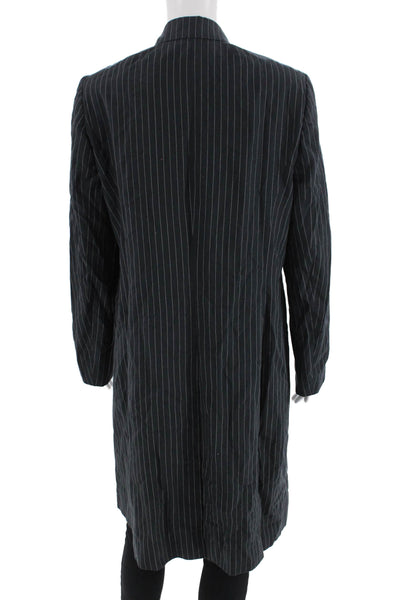 NVLT Womens Striped Print Buttoned Notched Collar Long Blazer Blue Size 3