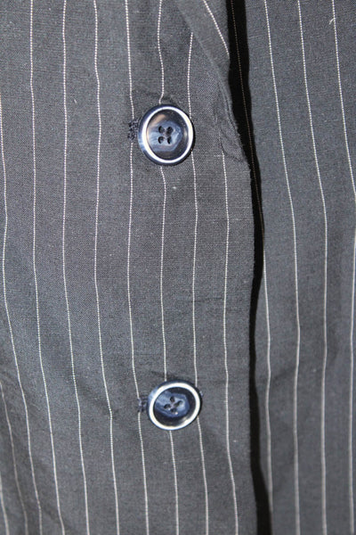 NVLT Womens Striped Print Buttoned Notched Collar Long Blazer Blue Size 3