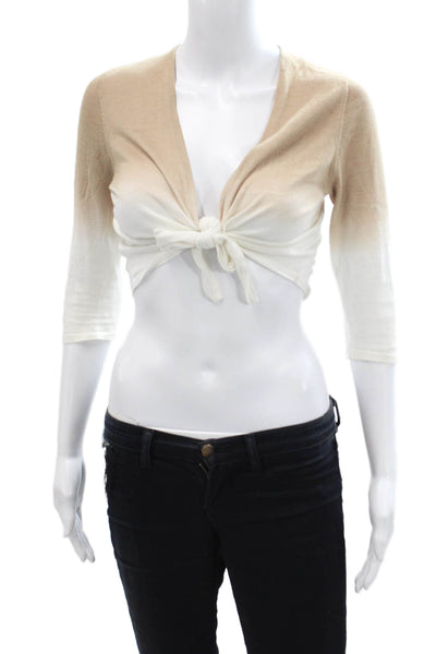 White + Warren Womens Cropped 3/4 Sleeve Beige Sweater Size M