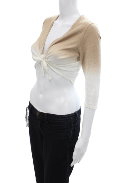 White + Warren Womens Cropped 3/4 Sleeve Beige Sweater Size M