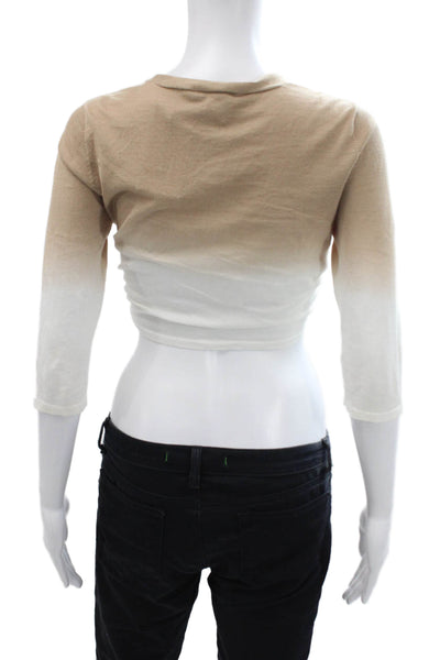 White + Warren Womens Cropped 3/4 Sleeve Beige Sweater Size M