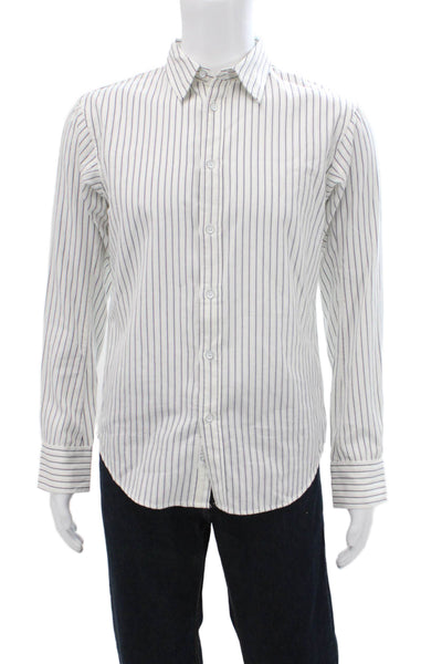 Rag & Bone Mens Striped Button Down Shirt White Navy Blue Cotton Size Small