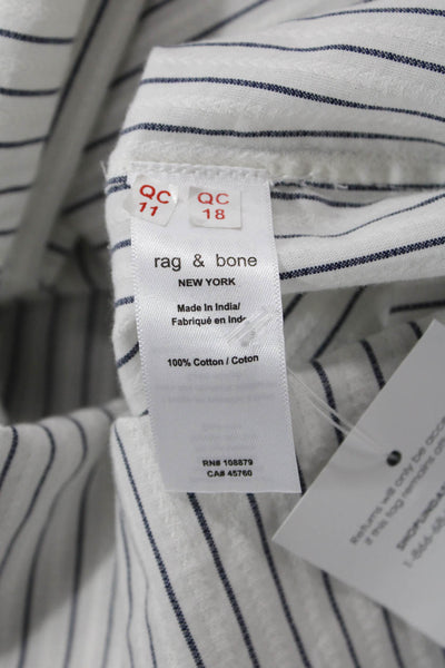 Rag & Bone Mens Striped Button Down Shirt White Navy Blue Cotton Size Small