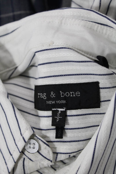 Rag & Bone Mens Striped Button Down Shirt White Navy Blue Cotton Size Small
