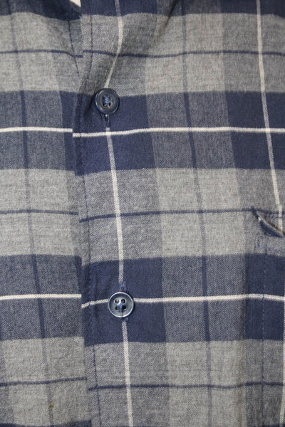 Johnnie-o Mens Plaid Button Down Shirt Navy Blue Grey Cotton Size Medium