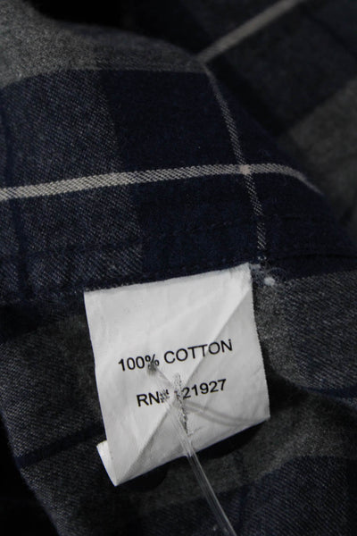 Johnnie-o Mens Plaid Button Down Shirt Navy Blue Grey Cotton Size Medium