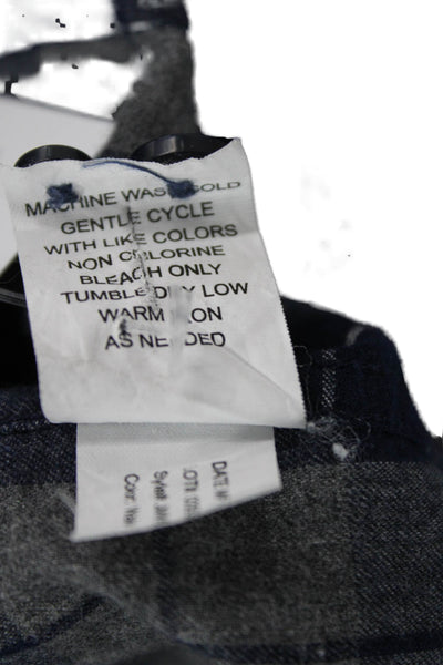 Johnnie-o Mens Plaid Button Down Shirt Navy Blue Grey Cotton Size Medium