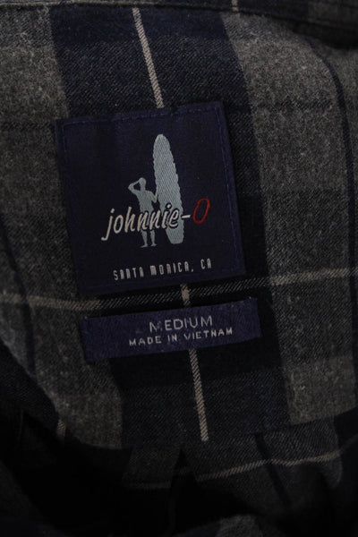 Johnnie-o Mens Plaid Button Down Shirt Navy Blue Grey Cotton Size Medium
