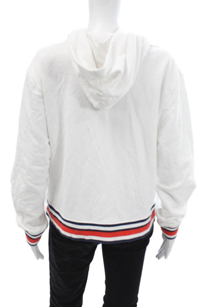 Champion Women Pullover Hoodie White Graphic 90s Drawstring Long Sleeve Size L