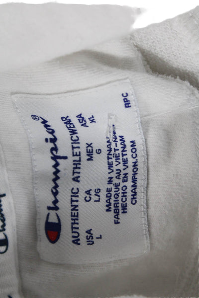 Champion Women Pullover Hoodie White Graphic 90s Drawstring Long Sleeve Size L