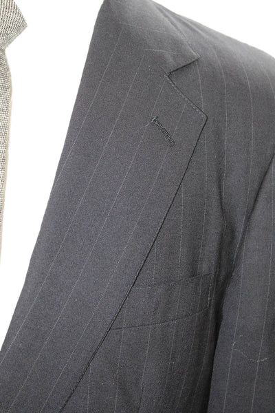Monsieur Givenchy Men 2-Piece Dark Blue Wool Striped Suit Jacket Size 36
