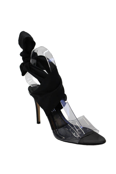 Monse Womens Stiletto PVC Knit Ankle Strap Sandals Black Clear Size 36