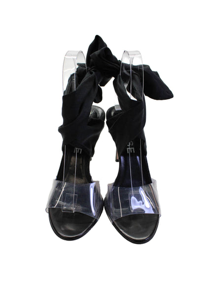 Monse Womens Stiletto PVC Knit Ankle Strap Sandals Black Clear Size 36