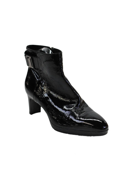 Aquatalia Womens Side Zip Block Heel Ankle Booties Black Leather Size 7.5