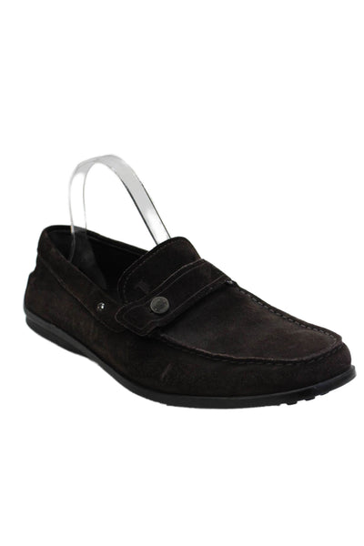Tods Mens Suede Embellished Slip On Loafer Shoes Dark Brown Size 8