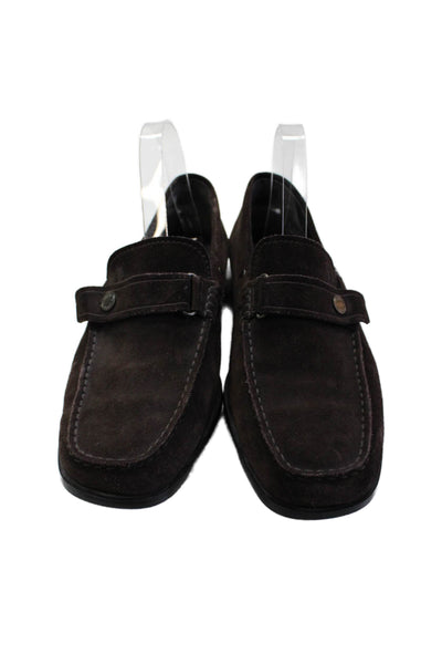 Tods Mens Suede Embellished Slip On Loafer Shoes Dark Brown Size 8